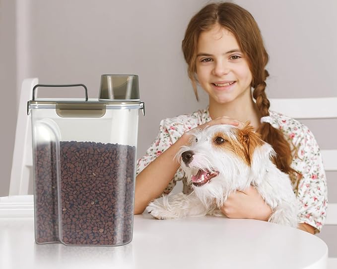 TBMax Dog Food Storage Container, Large Airtight Cat Food Container with Bigger Spout and Cup, Portable Travel Pet Food Storage Dispenser for Small Animal Kibble Storage, Bird Seed Container