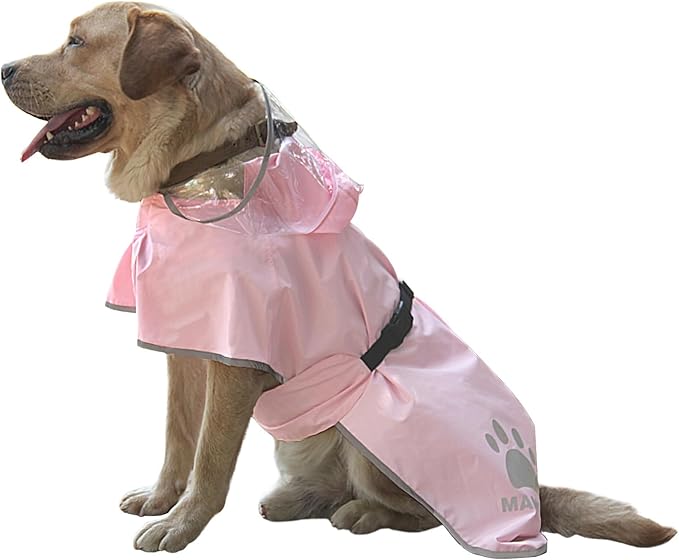 Waterproof Dog Raincoat, Reflective Adjustable Hooded Dog Rain Coat, Lightweight Breathable Pet Rain Jacket Poncho Double Layer with Leash Hole for Small Medium Large Dogs (Pink, XX-Large)