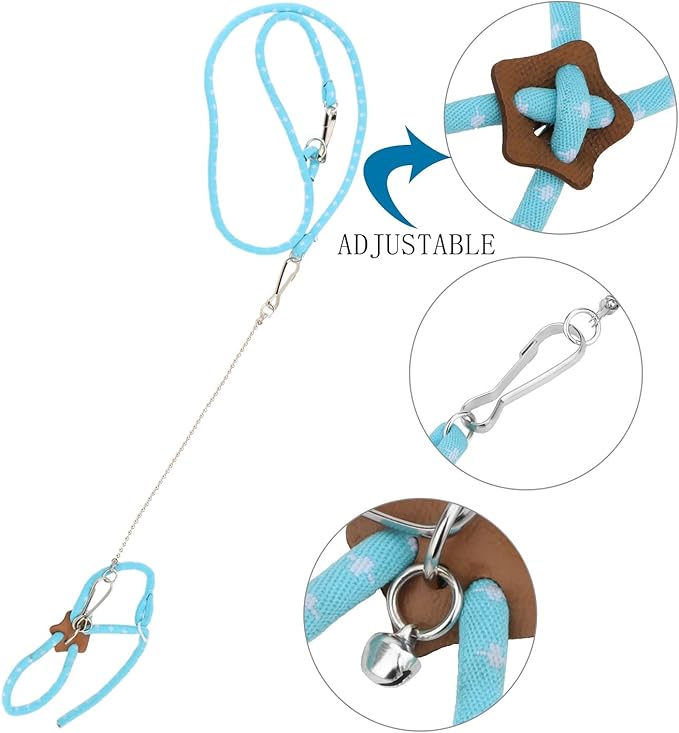 Hypeety Hamster Adjustable Training Lead Leash Nylon for Hamster Rat Squirrel Gerbil Pet Cage Playhouse Leashes Band Finder Collar Bell (Blue)