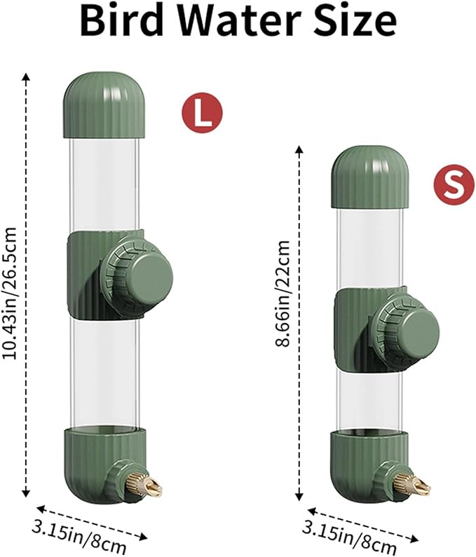 9.4 Fl Oz No Mess Bird Water Dispenser, Automatic Parrot Water Feeder with Spring Valve, Clear Cage Water Drinker for Parakeets Cockatiels Budgies Finch Lovebirds & Canary (Green, 7.4 fl oz (220ml))