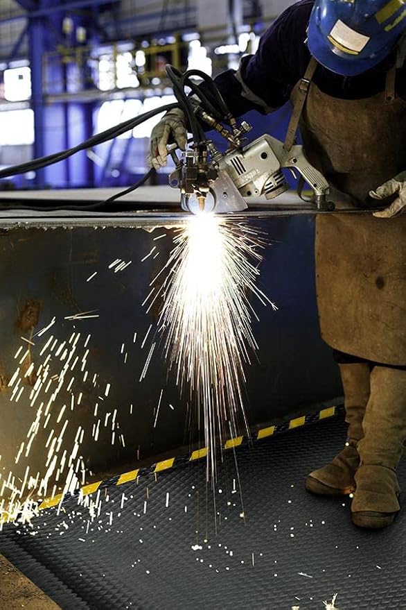 American Floor Mats Hog Heaven Premium 7/8" Black & Yellow Border 4' x 12' Nitrile Backed Anti-Fatigue Comfort Mat