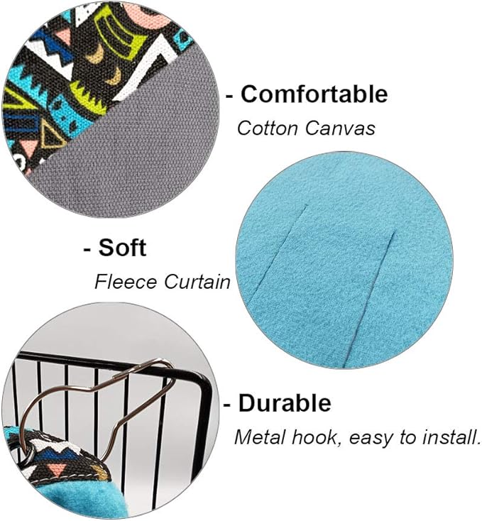 RIOUSSI Guinea Pig Hideout Hideaway Corner Fleece Toys Cage Accessories with Reversible Sides, Geo/Gray+Blue x 1 Curtain