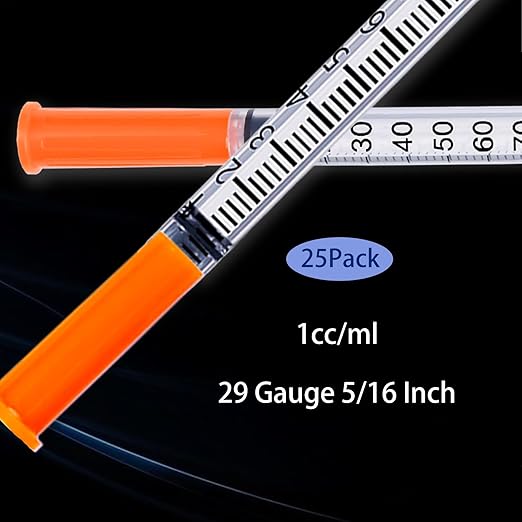 1ML Syringe, Lab Supplies Syringes 29G 5/16 Inch, Individually Wrapped, Pack of 25