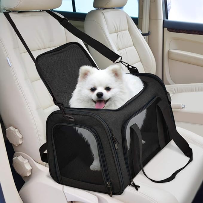 Cat Carriers Dog Carrier Pet Carrier for Small / Medium Cats Dogs Puppies (Up To 15lbs), TSA Airline Approved Small Dog Carrier Soft Sided, Collapsible Waterproof Travel Puppy Carrier -Black