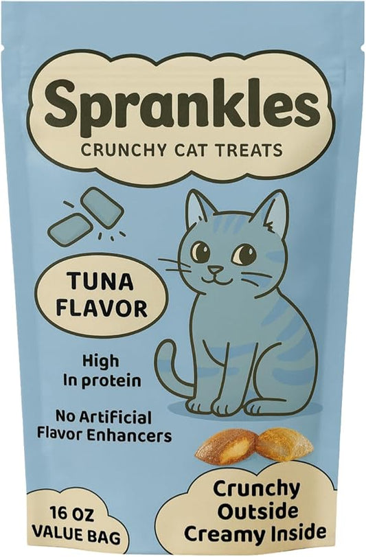 Crunchy Cat Treats – Dual‐Texture Crunch & Creamy Soft Feline Snack Bites for All Life Stages, Great for Training Treat Value Bags (1 Pound, Tuna)