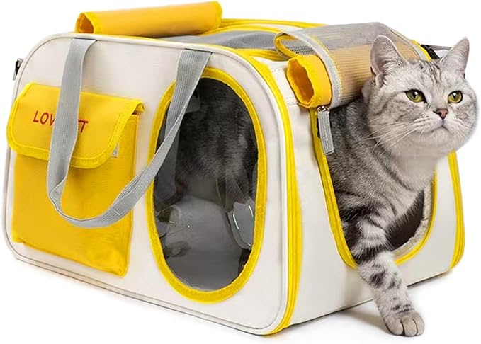 Pet Carrier for Small Cats Dogs, Dog Carrier Travel Bag with Adequate Ventilation, Locking Safety Zippers, Padded Shoulder and Carrying Strap (Yellow)