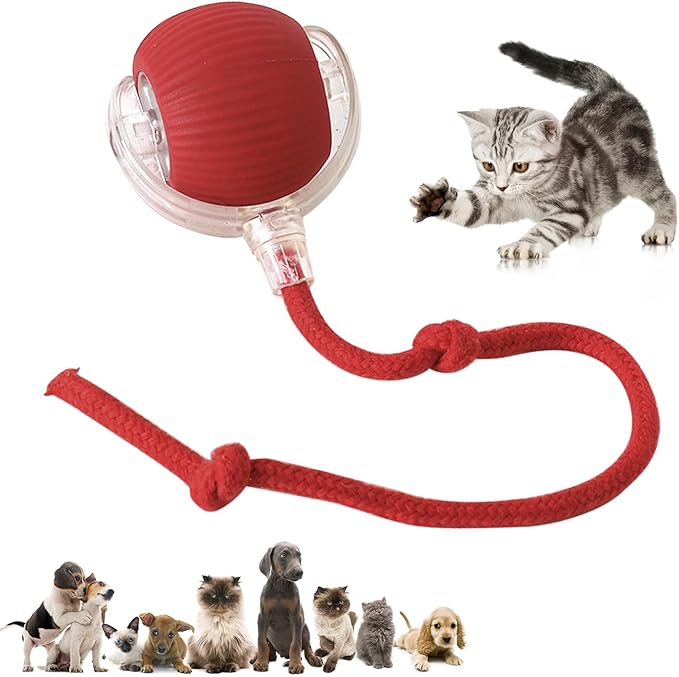 Chewie Viral 360 Smart Automatic Rolling Pet Ball - Interactive Dog & Cat Toy (Red)