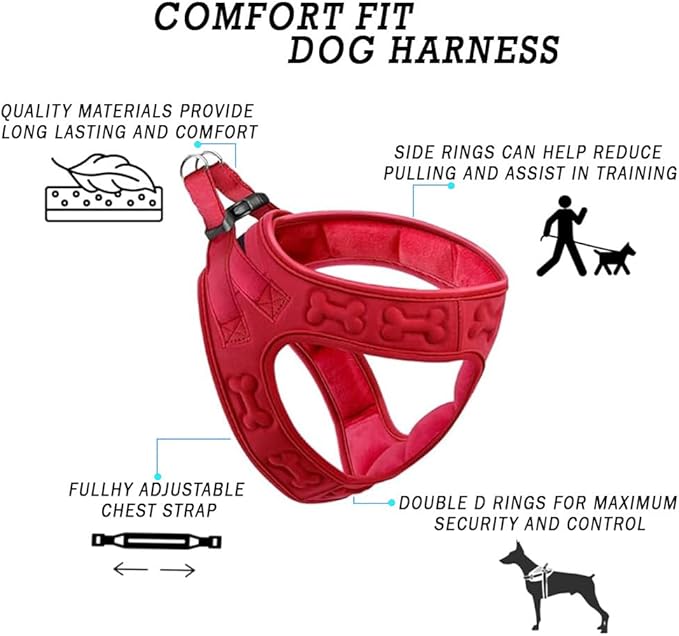 Comfort fit Step-in Dog & Puppy Harness - Comfortable All Weather Dog Vest Harness: Adjustable, Soft Padded, Easy to Put-on for Small, Medium-Sized Dogs.