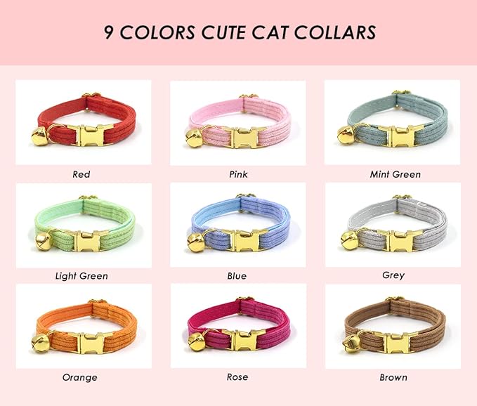 Personalized Cat Collar with Engraved Name and Phone Number - Customizable Kitten Collars for Boys and Girls (Stripe Velvet)