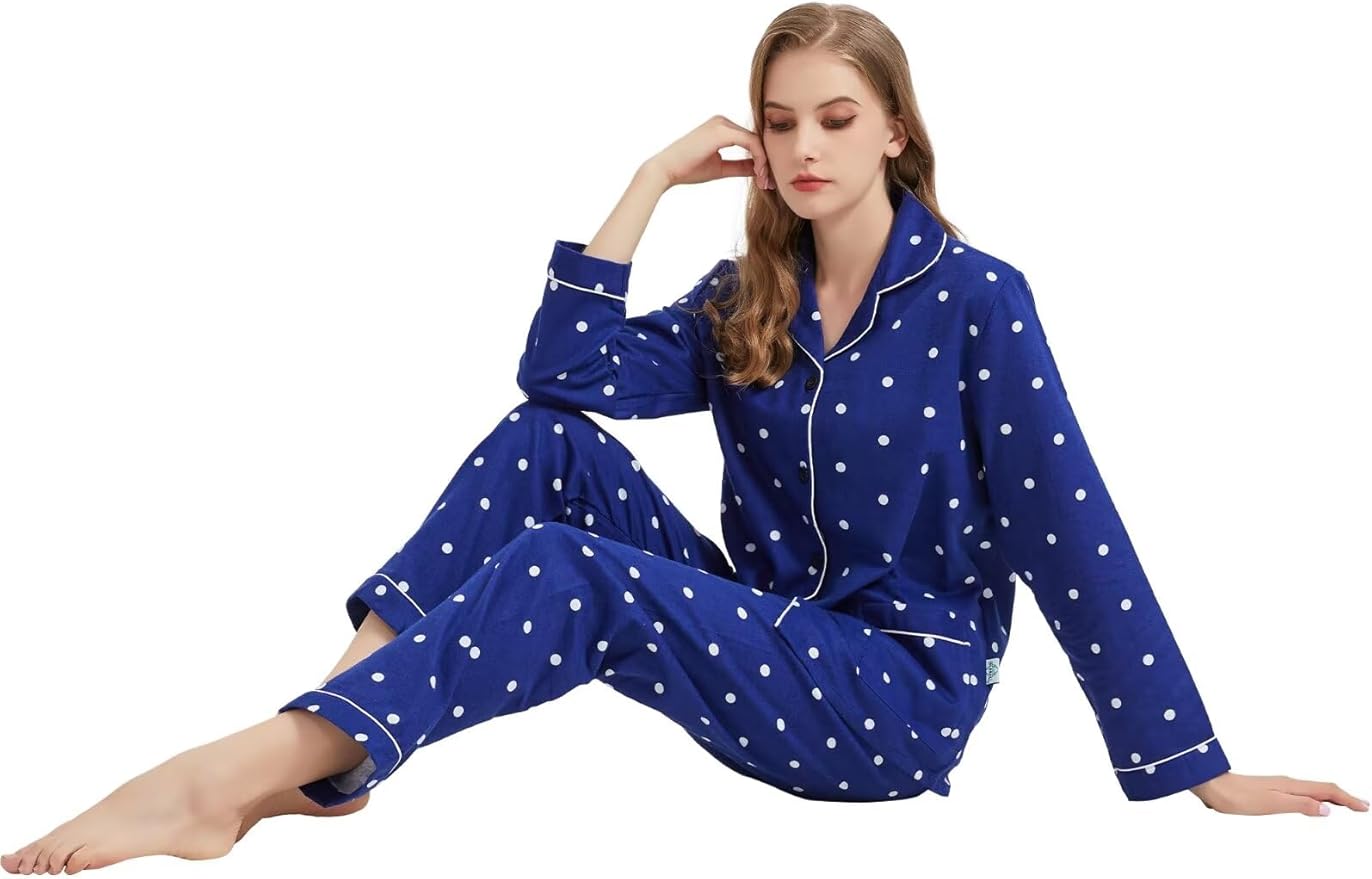 GLOBAL Flannel Pajamas for Women 2-Piece Comfy and Cozy Flannel Pj Set Cotton Loungwear