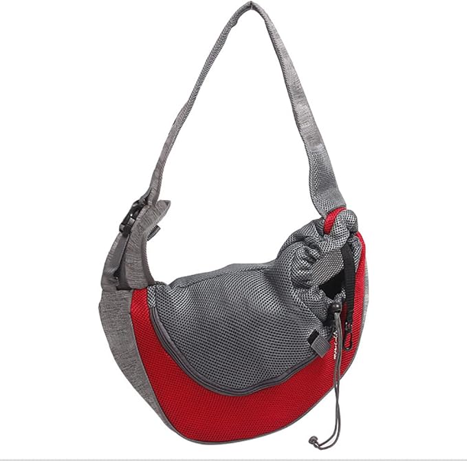 Pet Dog Sling Carrier, Breathable Mesh Hand Free Adjustable Travel Safe Puppy Sling Bag Dog Satchel Carrier for Dogs Cats Rabbit Small Animals (Adjustable Buckle for Under 5 lbs, Red)