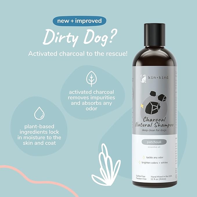 kin+kind Natural Cat & Dog Shampoo and Conditioner Set - Gentle Pet Supplies for Dogs and Cats - Shea Moisture Shampoo and Conditioner with Activated Charcoal & Moisturizing Shea Butter - Made in USA