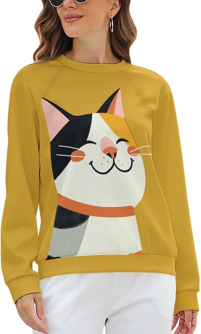 Womens Long Sleeve Tops Y2k Japanese Art Print Sweatshirts Fall Pullover for Women Crewneck Vintage Shirts Boho Tops