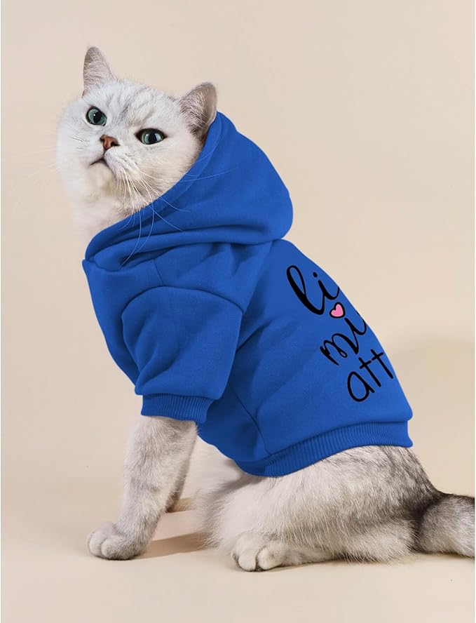 Cat Hoodies for Cats Puppy Pet Clothes Cat Apparel Little Miss Attitude Print Dog Hoodie for Small Medium Dogs Outfits for Kittens(Royal Blue,M)