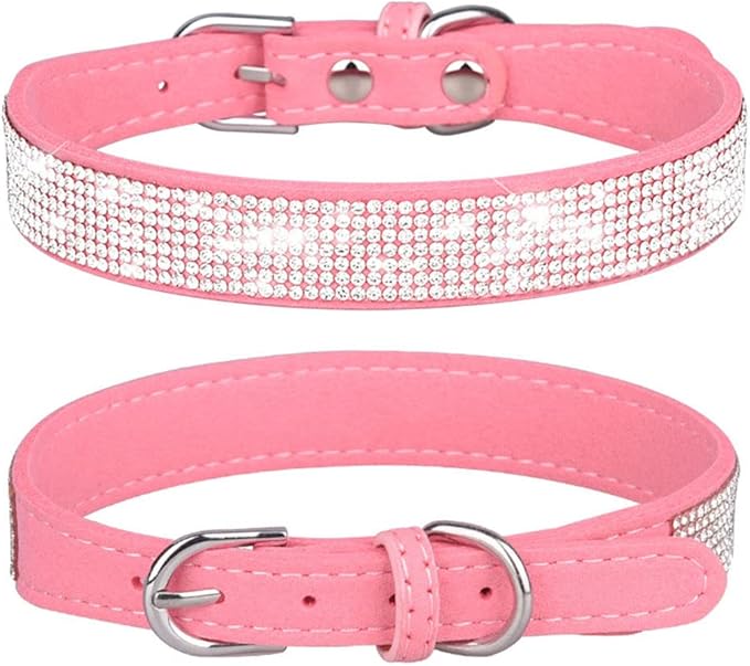 XL Bling Rhinestone Diamond Fancy Crystal Glitter Pretty Jewel Extra Large Dog Collars for Small Medium Breed Pet Female Dogs, Pink X-Large