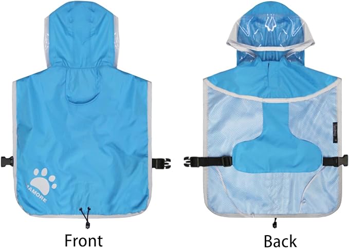Waterproof Dog Raincoat, Reflective Adjustable Hooded Dog Rain Coat, Lightweight Breathable Pet Rain Jacket Poncho Double Layer with Leash Hole for Small Medium Large Dogs (Blue, Large)