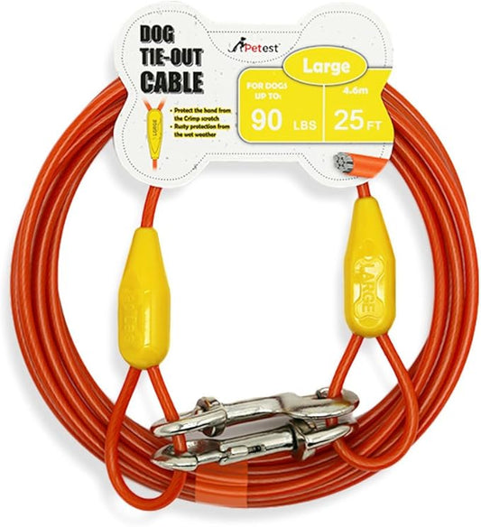 Petest 25ft Tie-Out Cable with Crimp Cover for Large Dogs Up to 90 Pounds