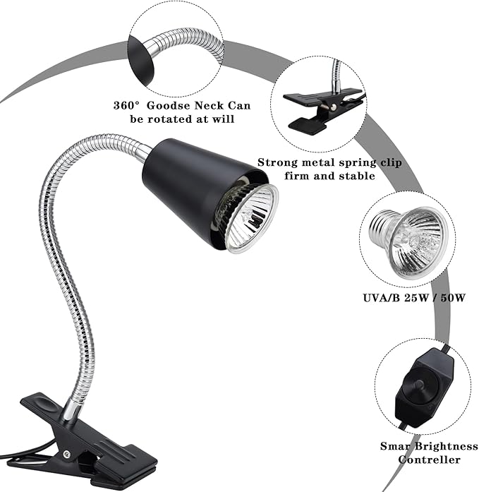 Reptile Heat Lamp Bulbs 110V, 2-Pack UVA/UVB Light for Turtles, 360° Rotatable Heating Lamp for Aquarium Terrarium, Aquatic Plants, Lizards and Snakes