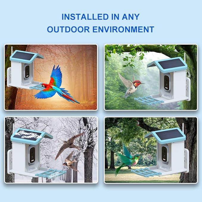 Smart Bird Feeder with Camera Solar Powered 2K Live Feed Cam for Outdoor Backyard - Ai Identify Auto Capture Videos, Window Bird Feeder,Ideal Present for BirdLover