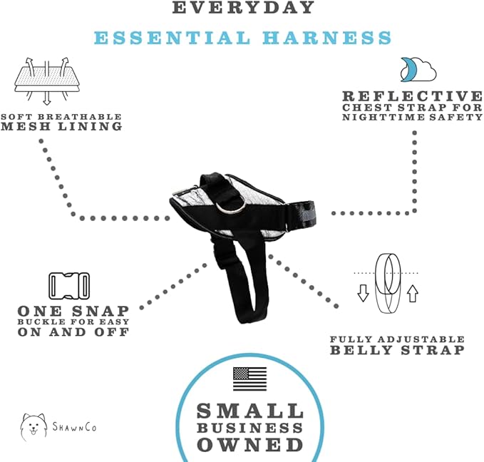 ShawnCo Essential Dog Harness, No-Pull Pet Vest with 3 Leash Clips, No Choke, Reflective, Adjustable and Padded, for Easy Walking and Training for Small, Medium and Large Dogs (White Marble, Medium)