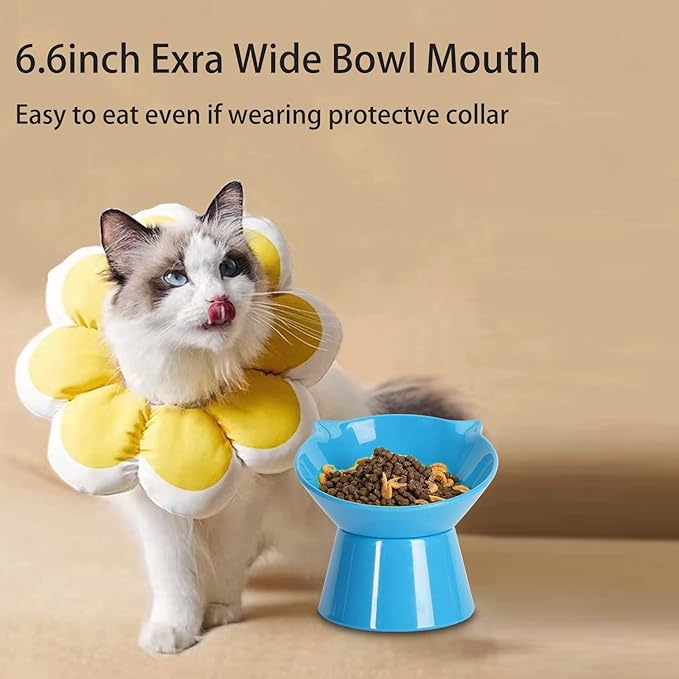 Detachable Elevated Cat Bowls, 15° Tilted Raised Cat Food Bowl Anti-Vomiting,Whisker Friendly, Adjustable Cat Dishes for Protecting Spine,Adult Kitten