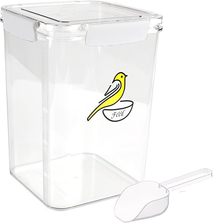 Bird Seed Storage Container-Airtight Bird Food Container-8.4lb/5 l Pet Food Storage Containers with Birds Seed Scoop-Wild Birds Dispenser-forPet Parakeets Finches Food Mealworms/Clear