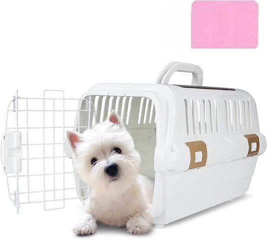 Hard-Sided Plastic Dog and Cat Kennel,Two-Door Pet Carrier, Plastic Wire Door, Top or Front Loading,Pets up to 22LBS,Fully Breathable, Perfect for Traveling/Hiking/Camping/Veterinary Visits