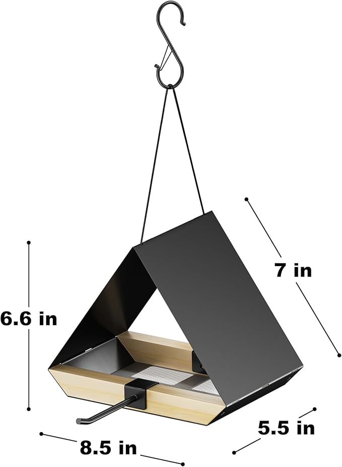 HOSUN Black Sturdy Metal Roof Bird Feeder - Durable Outdoor Hanging, Easy to Clean, Metal Mesh Ventilated, Bird Watching Gift & Garden Decor for Cardinals, Bluebirds & Wild Birds