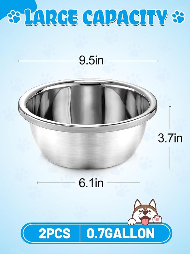 2 Pcs 0.7 Gallon Dog Bowls for Small Medium Dogs - Food Grade Stainless Steel Metal Water Bowl, Easy to Clean Food Bowls for Indoor Outdoor