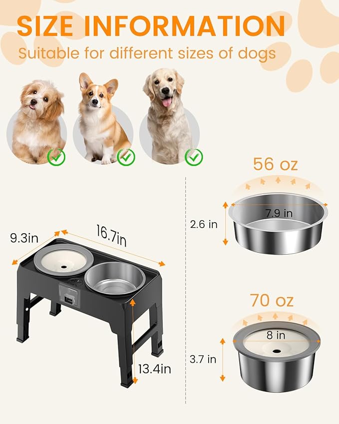 Elevated Dog Bowls, Raised Bowl Stand with No Spill Slow Water Feeder & Stainless Steel Food Dish, Adjustable Feeding Station for Small Medium Large Dogs
