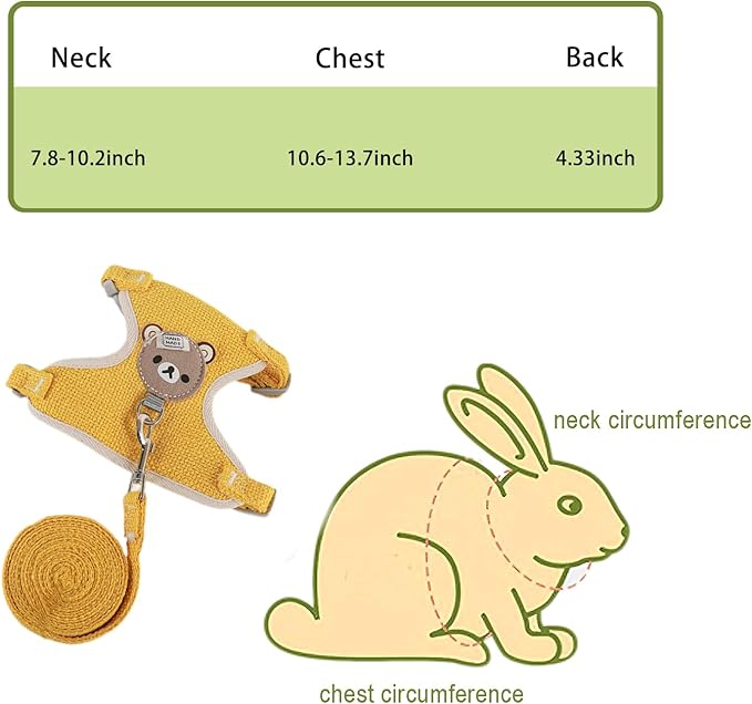2-Pack Rabbit Harness and Leash Set – Adjustable Small Animal Vest Harness with Safety Buckle – Breathable & Lightweight – Ideal for Rabbits, Ferrets, Guinea Pigs, and Cats (Yellow)