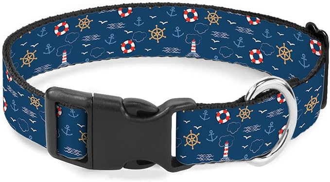 Nautical Anchor Dog Collars Navy Blue Light House Seagull Soft Adjustable Collar Strap for Small Medium Large Dogs Cats Pet