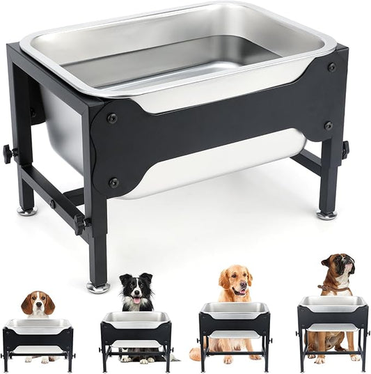 3 Gallons Elevated Large Dog Water Bowl, 4 Height Adjustable Stainless Steel Raised Dog Bowls with Stand, Indoor Outdoor Pet Water Bowl Relief Joint Pressure Pet Dishes for Dogs Easy Clean