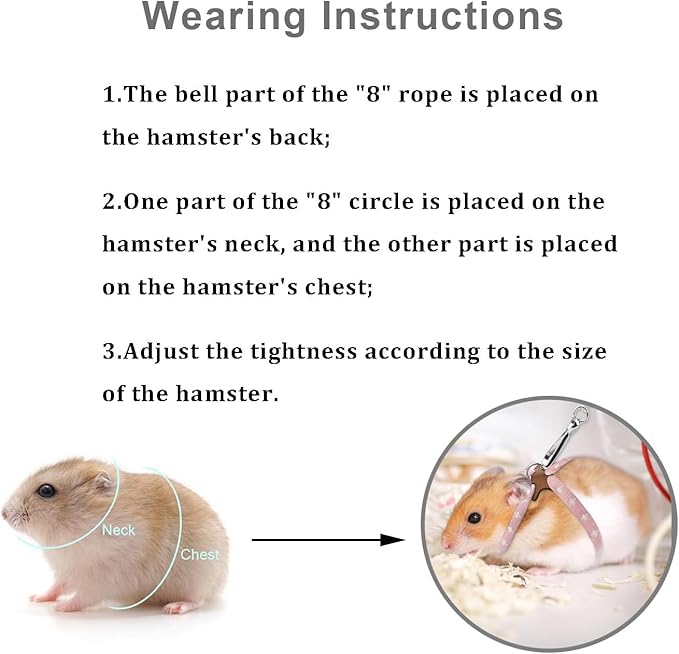 Hypeety 1PC Pet Rat Mouse Lead Leash Harness Adjustable Hamster Rat Mouse Adjustable Rope Safety Portable Design with an Extra Bell Random Color (Rope 55.12")