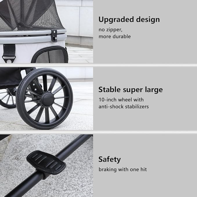 Dog Cat Stroller, Foldable 4 Wheels Dog Stroller for Small Medium Dogs 20 lbs,Pet Strollers for Large Dogs 50lbs, Stable Anti-Shock Detachble Carrier,with 360°Swiveling Front Wheel forTravel