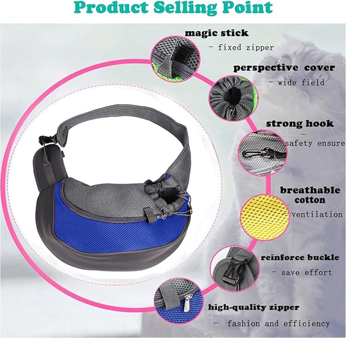 Pet Dog Sling Carrier, Breathable Mesh Portable Travel Safe Pet Sling Shoulder Bag Carrier with Adjustable Non-Slip Shoulder Strap for Small Dogs Cats Puppy (Small, Blue)