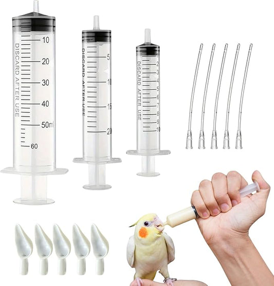 Baby Bird Feeding Syringe Set, Pet Parrot Milk Feeding Syringe with Tubes, Parrot Feeding Tubes Measuring Tools for Feeding Pets Scientific Industrial Labs… (10ml+20ml+60ml)