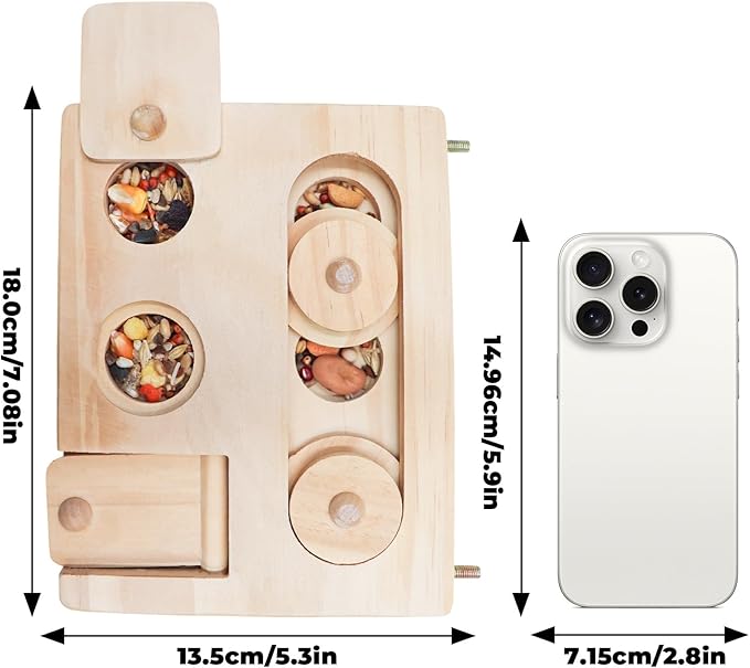 Wooden Bird Foraging Puzzle – Interactive Food Challenge Toy with Sliding Blocks & Locks | Cage-Mounted Enrichment for Budgies, Cockatiels, Conures