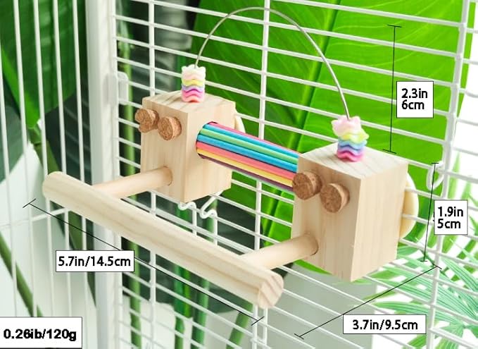 Parrot Cage Toy(4 Functions) Perch Standing with Colorful Beads Foraging Smart Toy Soft Corks for Small to Regular Size Parrot Cockatiel Birds