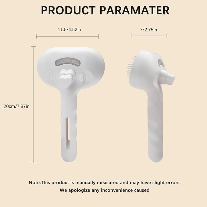 Cat Steam Brush for Shedding– 4-in-1 De-Shedding, Steam Spray, and Self-Cleaning Grooming Tool – Ideal for Long and Short-Haired Pets– Includes 2 Bottles of 120 mL Waterless Shampoo(White)