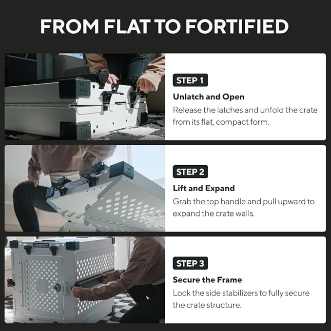 Impact Collapsible Dog Crate - Foldable Hard Crate for Medium Dogs - Heavy Duty Travel Kennel with Powder-Coated Aluminum - Quick Setup for Indoor & Outdoor (Gray, 30" (30.5" L x 20.5" W x 26" H))