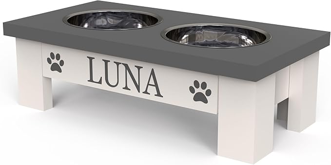 GrooveThis Woodshop Luxury Pet Feeder - Elevated Stand with Stainless Steel Bowls for Small Dogs & Cats, Anti-Slip, Easy Clean, Chic & Durable Design (X-Small, Grey)