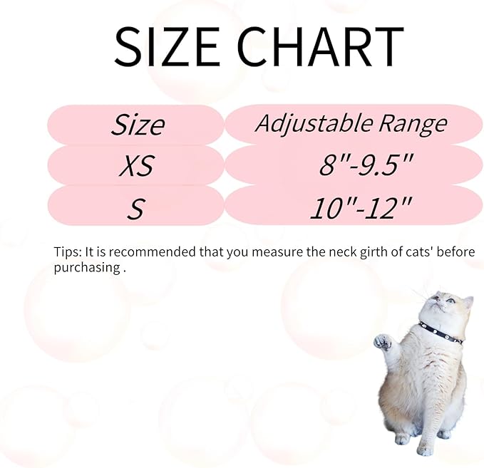 Spiked Cat Collar with Bells, Breakaway Genuine Leather Protective Collar for Kitty, Studs Spikes Punk Style Adjustable for Girl Boy Kittens Small Bunny Rabbit, 10"-12" Black