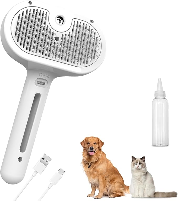 Pet Steam Brush, 3-in-1 Spray Hair Removal Comb for Dog and Cat, Steam for Shedding and Grooming, Spritz Defur Comb, Water Brush for Long & Short Haired Pets