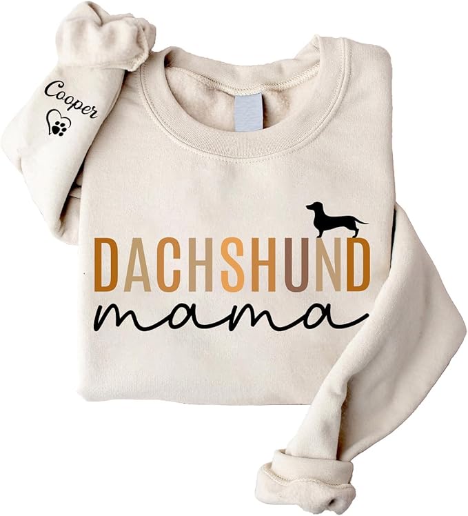 LOVELYPOD Custom Dog Mama Sweatshirt with Dogs Name on Sleeve, Fur Mom Sweater, Dogs Lover