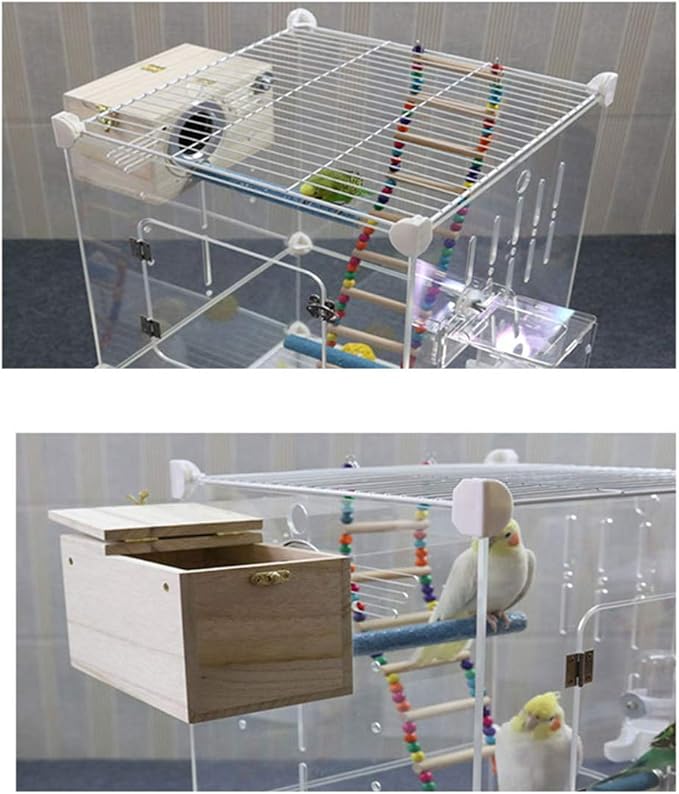 PINVNBY Parakeet Nesting Box Bird House Wood Breeding Box Parrots Mating Box for Lovebirds,Cockatoo,Budgie, Finch,Canary and Medium-Sized Birds(XL)