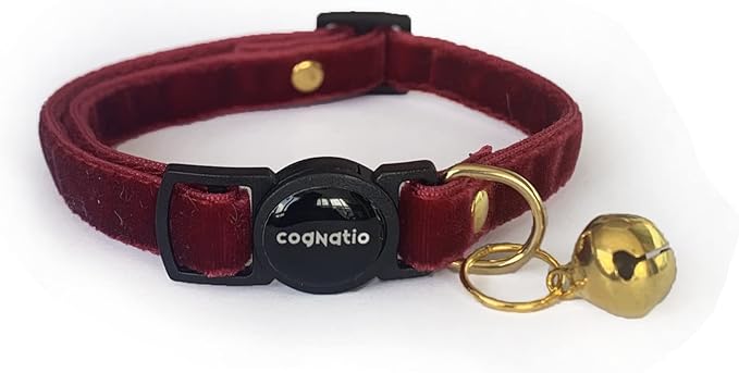 Safety Quick Release Cat Collars,Double Velvet with Bell Available in a Range Colors,Perfect for Your Kitty, Adjustable 20-30 cm (20-30cm, Claret Red)