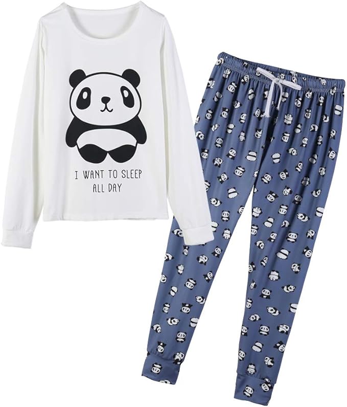 YIJIU Women's Sleepwear Long Sleeve Top and Pants Pajama Set Panda Print Nighty