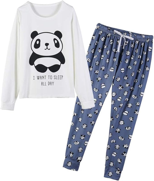 YIJIU Women's Sleepwear Long Sleeve Top and Pants Pajama Set Panda Print Nighty
