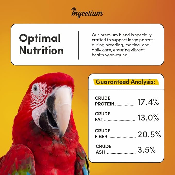 Mycelium Organic Large Parrot Feed (5 LB Bag) | Bird Food for Macaws, Cockatoos & Amazons | High-Protein Seed, Pellet & Kibble Blend | Supports Digestion & Energy | Made in USA, Non-GMO